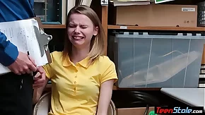 Crying small titted russian teen thief punish fucked